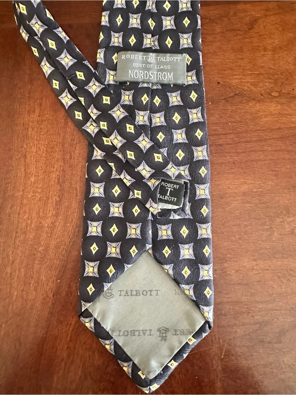 Robert Talbott Silk vintage Navy Tie with Yellow and Light Blue Medallions